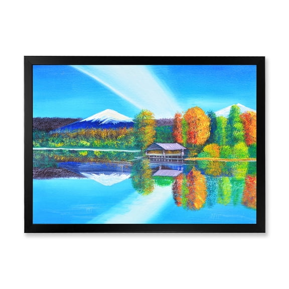 Designart 'Reflection Of Mountain and Sky On The Lake Water' Nautical & Coastal Framed Art Print