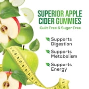 Apple Cider Vinegar Gummies - Sugar Free - Apple Cider Vinegar Powder 1000mg Per Serving - Max Strength ACV Gummy Vitamins - B12 & The Mother - Metabolism & Energy Support - Keto & Vegan, 120 Gummies