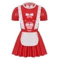 thumbnail image 1 of Yhong Robe de Femme de Chambre en Cuir Aspect Mouillé Manches Courtes à Volants Mini Robe Cosplay Rouge G, 1 of 7