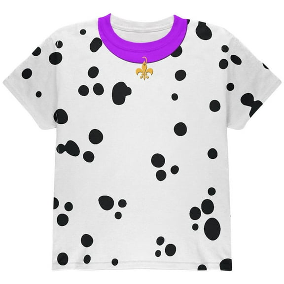 Mardi Gras Dog Dalmatian Costume Purple Collar Fleur De Lis All Over Youth T Shirt Multi YXL