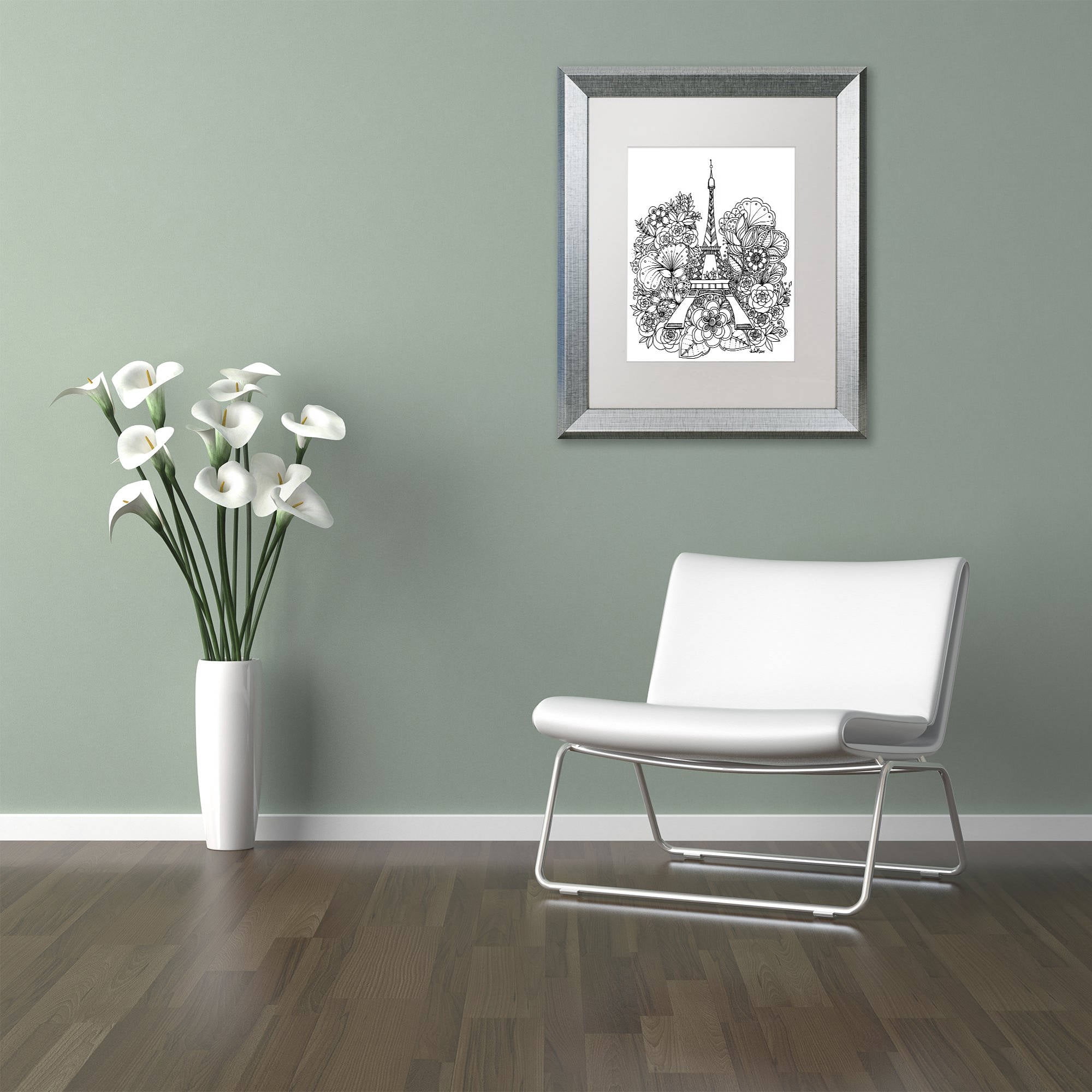 Trademark Fine Art "Paris" Canvas Art by KCDoodleArt White Matte, Silver Frame