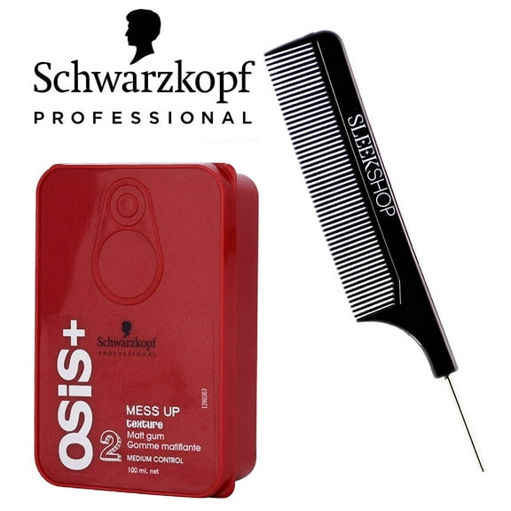 Schwarzkopf OSIS MESS UP 2 Matte Paste, MEDIUM CONTROL (with Sleek Steel Pin Tail Comb) (3.38 oz/100 ml)