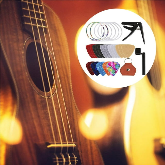 29pcs Ukulele String Set Capo Plectrum Grover Holder Plastic Stainless Steel Multifunctional Musical Instrument Accessories for Ukulele Guitar Banjo