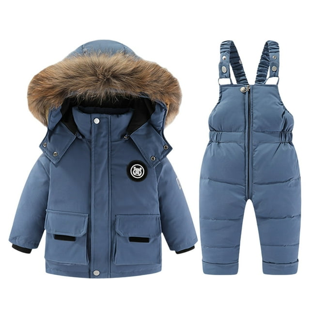 SXcggal Girls Winter Snowsuit Insulated Padded Two Piece Warm Thermal Outfit With Overalls For Cold Weather Warm Cozy Children Jumpsuits