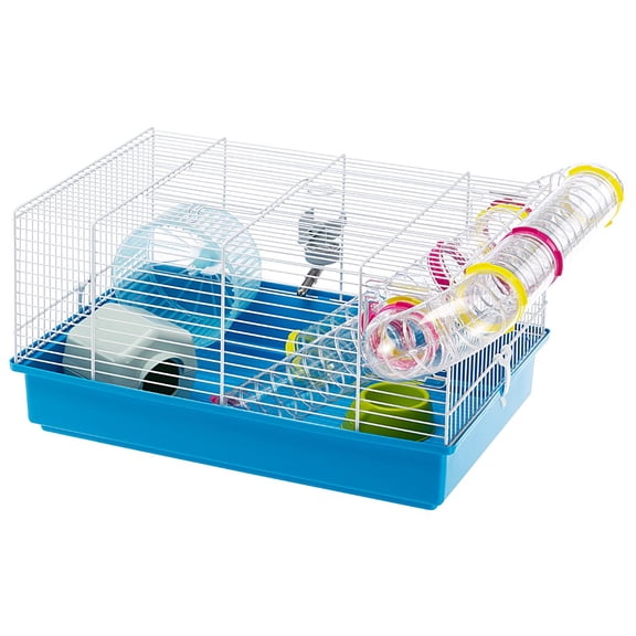 Ferplast "Paula" Starter Hamster Cage | Includes ALL Accessories | 18.10L x 11.61W x 9.6H Inches, Blue & White