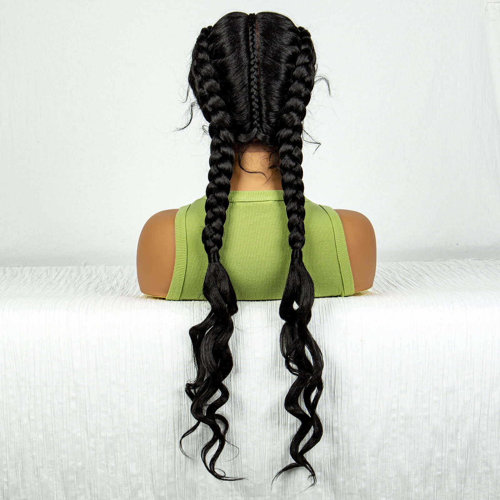 Synthetic Braided Wigs with Curly Wave for Women Lace Frontal Twist Braids Wig with Baby Hair for Girls 30 Inches (1B Color)