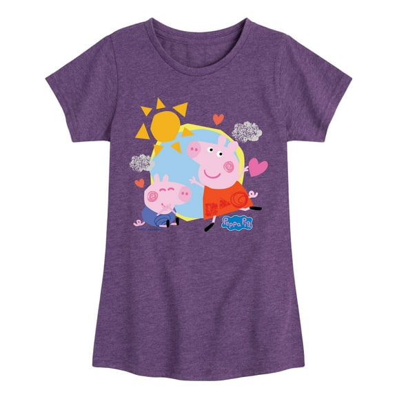 Peppa Pig - Peppa And George Sunny - Girls Toddler And Youth Fitted Short Sleeve Tee
