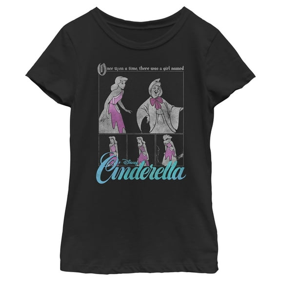 Girl's Cinderella Once Upon a Time Scene Graphic Tee Black Small
