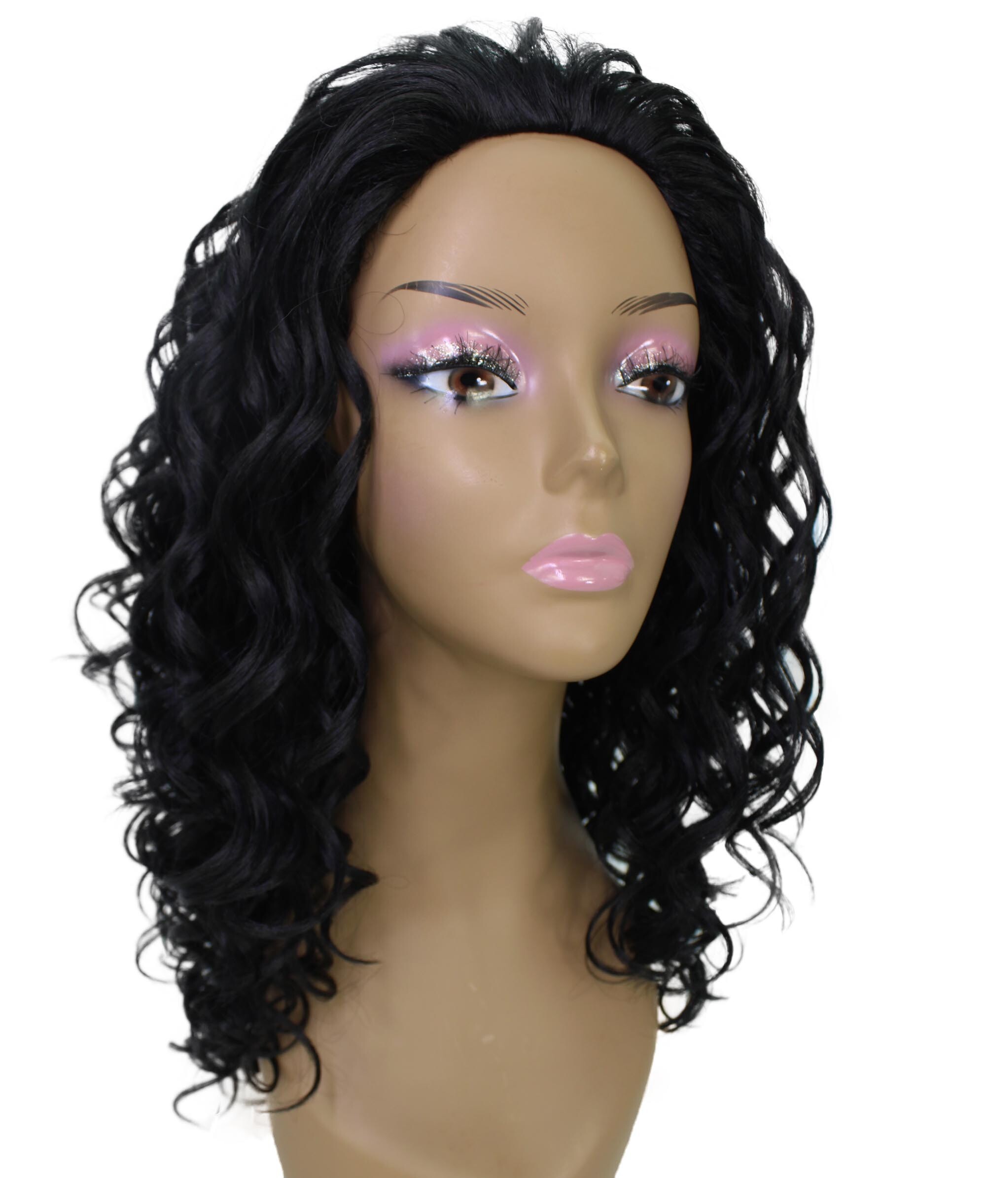 LUXLUXE Makayla Curly Body Waves 22 in Long Half Wig Full Cap Wig, Heat Resistant Fibers, Natural Black