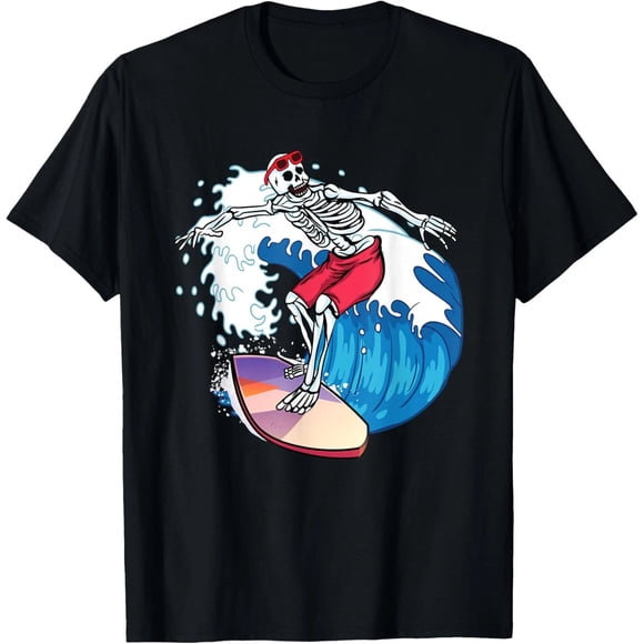 T-Shirt Unisexe Graphique Fantaisie Cool de Surfeur Squelette Planche de Surf Surf Dude K306, S - 5TG