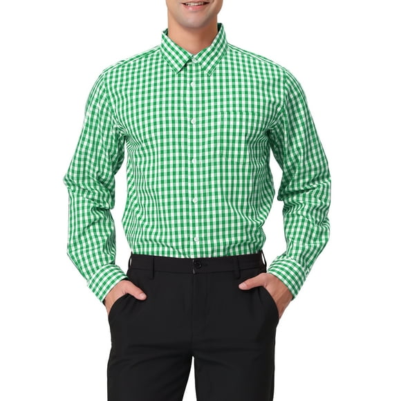 INSPIRE CHIC Chemises pour Hommes à Carreaux à Manches Longues Boutonnées Chemise Habillée 100 % Coton m Vert Blanc