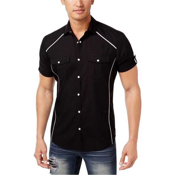INC - Camisa con botones en contraste para hombre, color negro, pequeña I-N-C Botones al frente