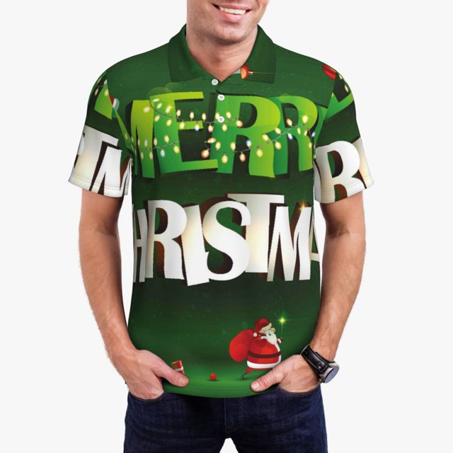 Balery Merry Christmas Camisa Polo de Hombre con Estampado, de Manga Corta y Tejido Medio, Camisa Tipo Golf Polo-XX-Large