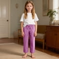 thumbnail image 2 of Posijego Girls Linen Pants Solid Color Lightweight Drawstring Elastic Waist Straight Leg Pants Summer Casual with Pockets, 2 of 9