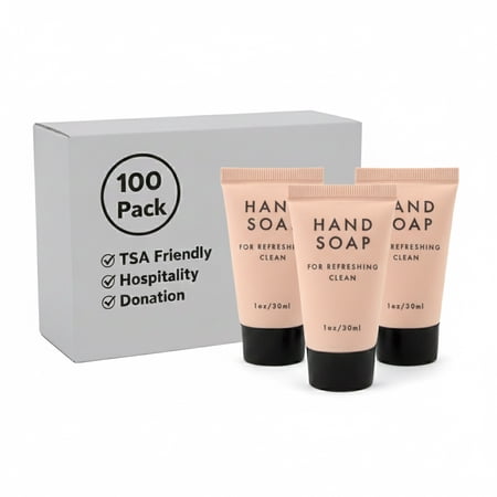 100 Bottles 1 oz. (1 Ounce) Liquid Hand Soap for Daily Use, Hygiene, Skin Therapy, Cleanliness, Travel, Hospitality, Hotel, Charity, Donation