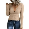 thumbnail image 2 of Basic T Shirts for Women Women's Fashion Solid Color Casual T-Shirt Slim Long Sleeve V-Neck Knit Top, 2 of 7