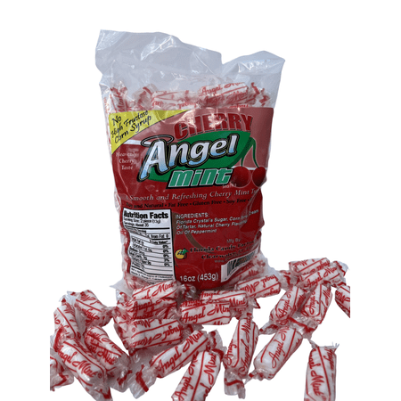 Angel Mint | Cherry | Individually Wrapped Stick Mints | Old Fashion Candy | Pure and Natural • Fat Free • Gluten Free • Soy Free • Salt Free | 6 oz Bag