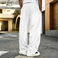 thumbnail image 4 of Men's Corduroy Wide Leg Pants Drawstring Elastic Waist Baggy Loose Fit Casual Lounge Trousers with Pockets, 4 of 5