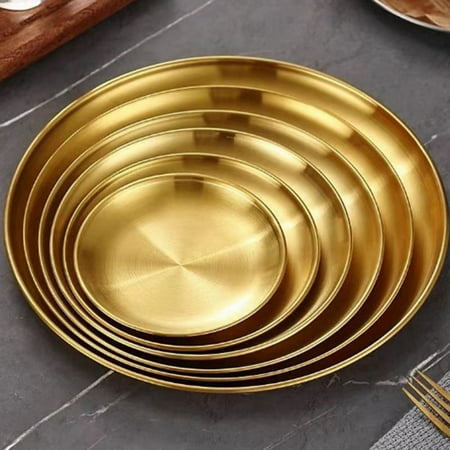 

Stainless Steel Round Plate Camping Dishes Rust-Proof Stackable Food Serving Plate 23cm