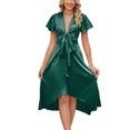 thumbnail image 1 of Vestido de mujer A Line Bow V Neck Vestidos casuales Moda para cóctel (Verde oscuro M) FLhrweasw Para estrenar, 1 of 8