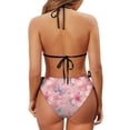 thumbnail image 6 of Uourmeti Women's Halter Neck Two Piece Bikini Set - Pink Hibiscus Floral & Butterfly Print - Sexy Tie Side Swimsuit for Beach Vacation & Pool Party, 6 of 9