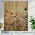 thumbnail image 2 of Vintage Floral Shower Curtain, Boho Retro Floral Shower Curtain, Rustic Farmhouse Botanical Flower Shower Curtains, Nature Plant Leaves Butterfly Fabric Bathroom Decor 70"W x 72"L (Pack of 1), 2 of 6