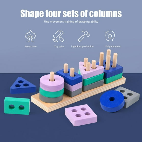 Montessori Toy Wooden Building Blocks Shape Early Learning Educational Toys