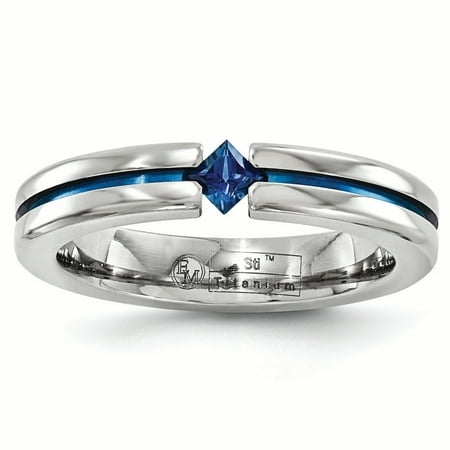 Titanium Jewel - Edward Mirell Titanium Sapphire Blue Anodized 4mm Wedding Ring Band Size 10.00 Stone Gemstone Fashion Jewelry Ideal Gifts For Women Gift Set From Heart