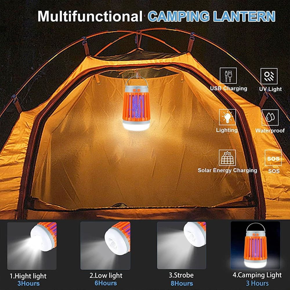 (2 Pack) Fuze Bug Zapper Mosquito Killer Lamp 3-in-1 Rechargeable Solar & USB Powered Waterproof Hanging Camping Lantern