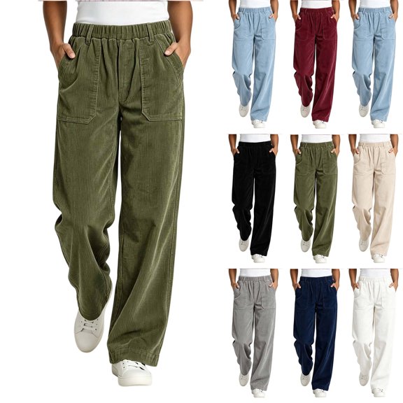 BUIGTTKLOP Corduroy Pants for Women High Waisted Lounge Pants Wide Leg Loose Fit Trousers with Pockets