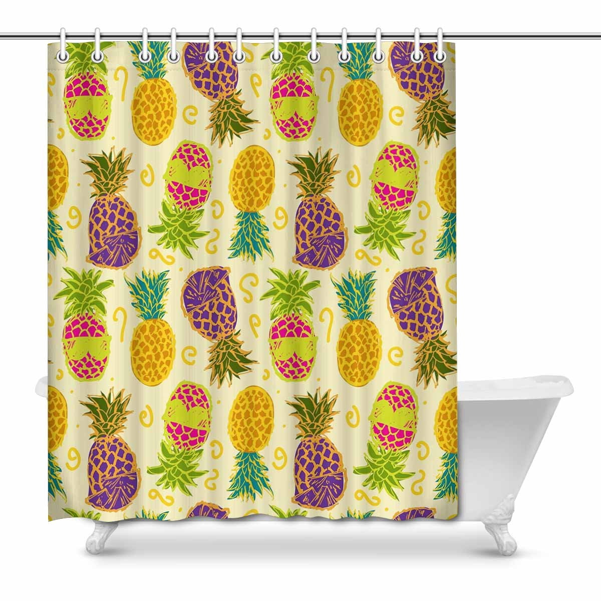 Pop Cute Colorful Pattern Pineapple Bathroom Shower Curtain Decor Set 66x72 Inch Walmart Canada