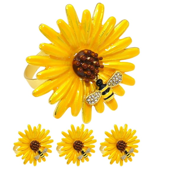 unbranded 4Pcs Bee Flower Napkin Rings Sunflower Napkin Ring Dinning Table Napkin Holder