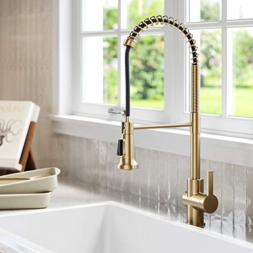 Kraus KPF-1691SFACB Britt Commercial Style Pull-Down Single Handle Kitchen Faucet, Spot Free Antique Champagne Bronze