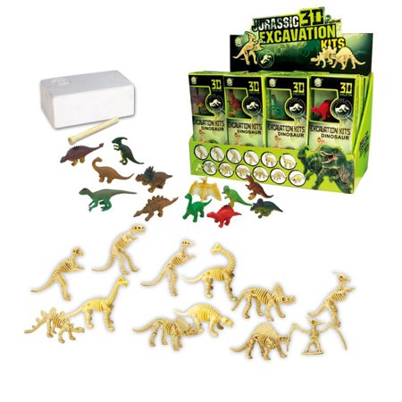 PlayWorld Prehistoric Past Dinosaur Skeleton Fossil Excavation Kit - Pack Of 12 Variety - Green