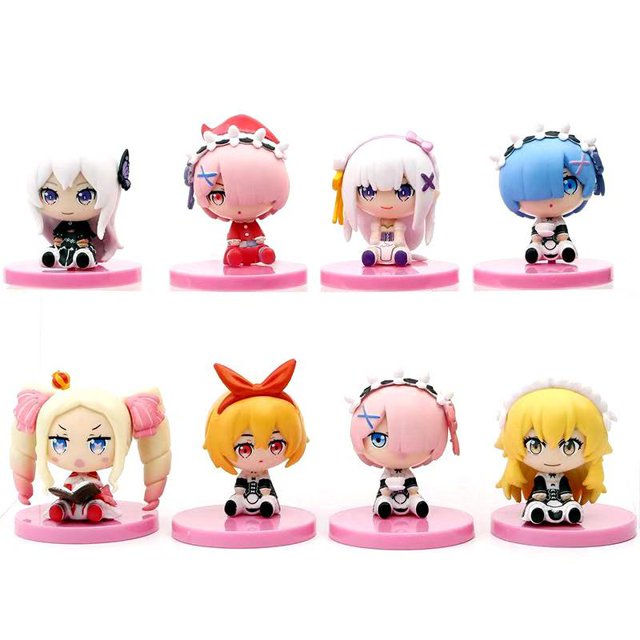 Re:La vida en un mundo diferente de ontariMini figura, decoración de pastel de mantequilla de chica anime, versión Rem Ram Q sentada, 4-5,5 cm, 7-8 piezas, lote