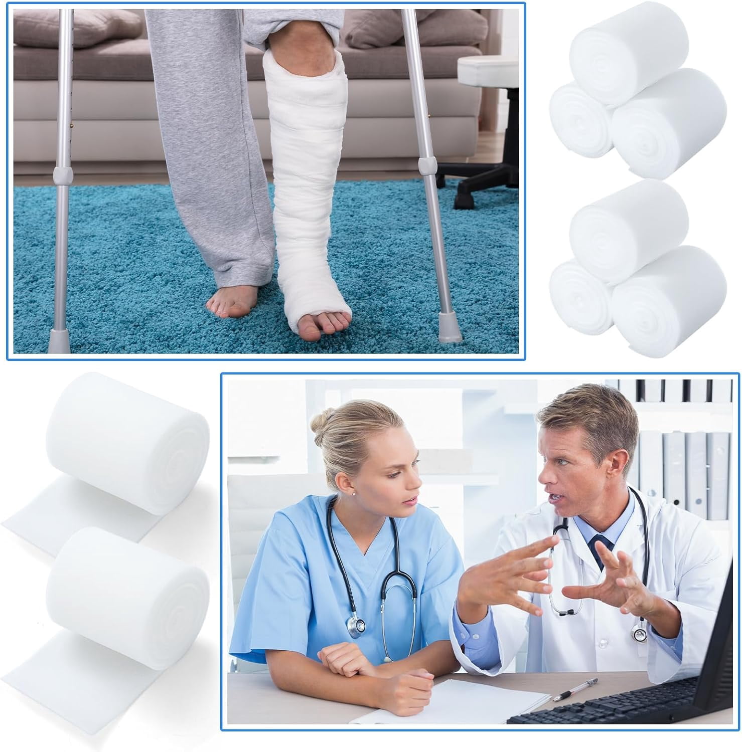 4 Pcs Lymphedema Wraps for Legs Cast Padding Bandage Medical Non Adhesive Foam Dressing Roll Lymphedema Padding Under Foam Bandages for Compression Distribution Edema Sports