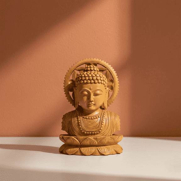 NATRIEL Handcrafted Wooden Buddha Statue, Meditation and Home Décor, 7.08 x 4.72 Inches (Budha Burst Fine 6")