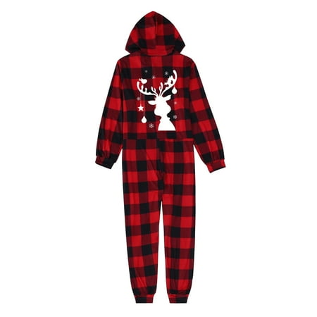 

TAIAOJING Christmas Women Mommy Deer Print Family Matching Long Sleeve Zip Hooded Jumpsuit Pajamas Sets