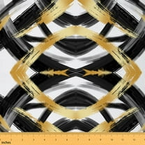 Homewish Geometric Lines Graffiti Fabric by the Yard 1 Yard,Modern Abstract Art Home Decor Fabric by the Yard,Gold Black Sewing Fabric For Kids,Ultra Soft Home Decor