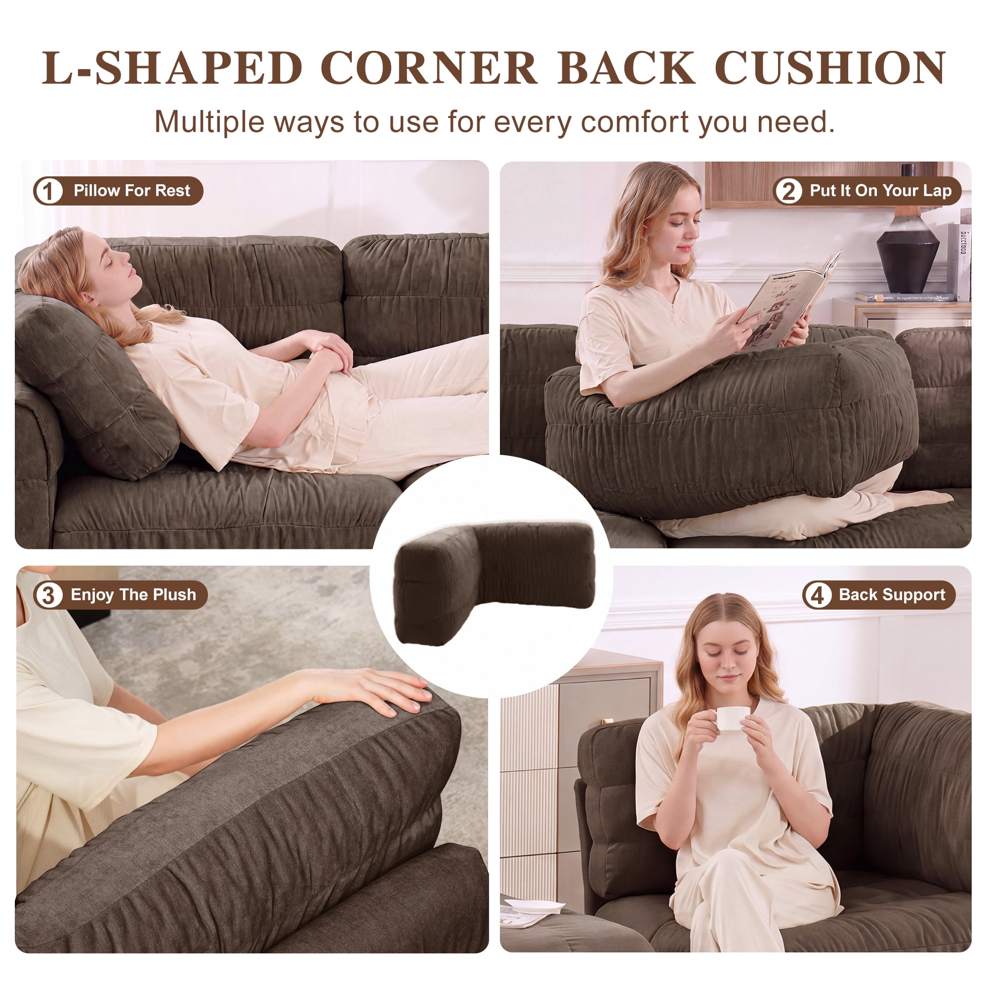 140" L Shape 4 Seat Chenille Modular Sectional Sofa with Ottoman and L Shape Back Cushions,Easy Assembly