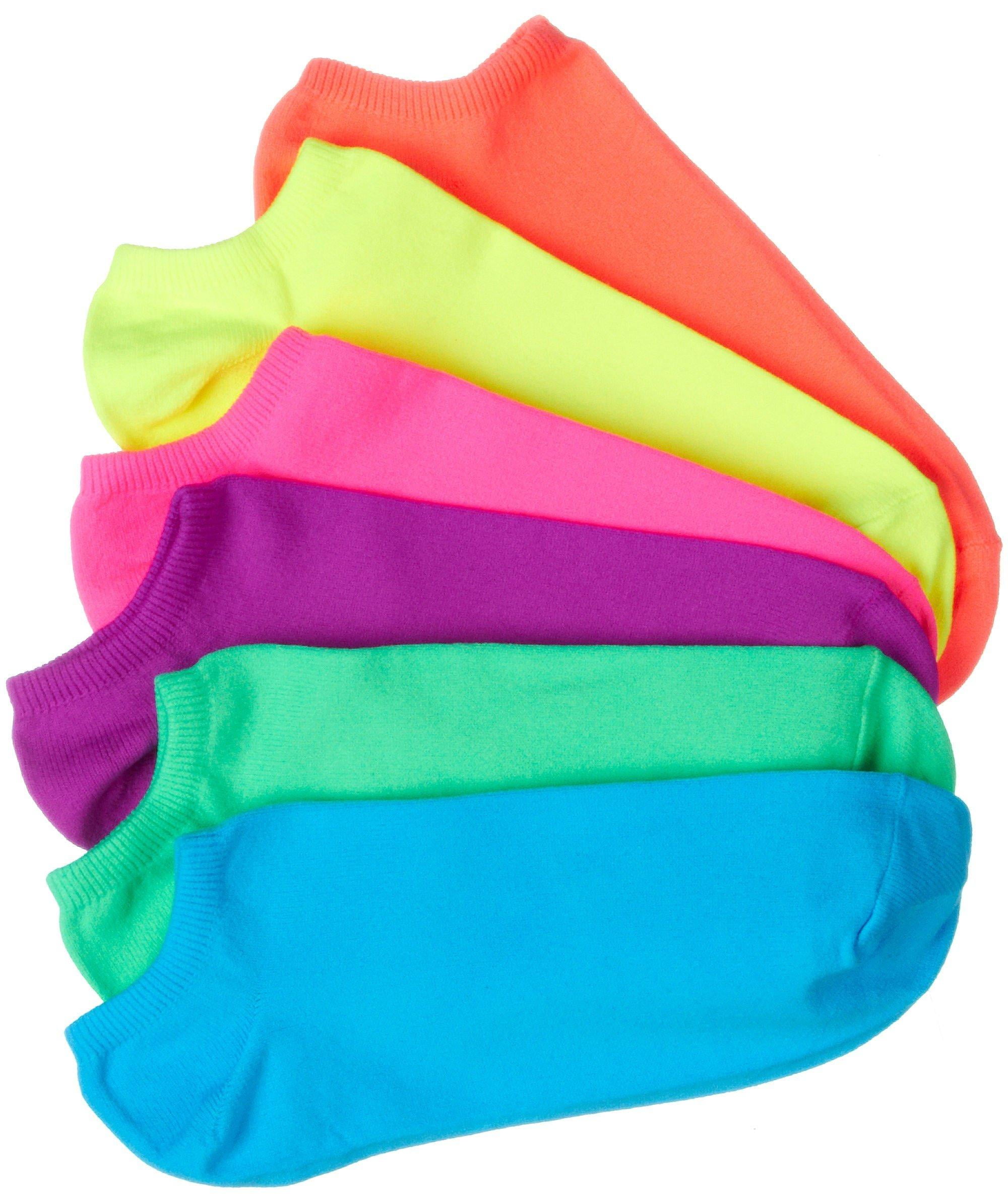 Hue Womens 6pk. Multi Color Ankle Socks One Size Neon multi