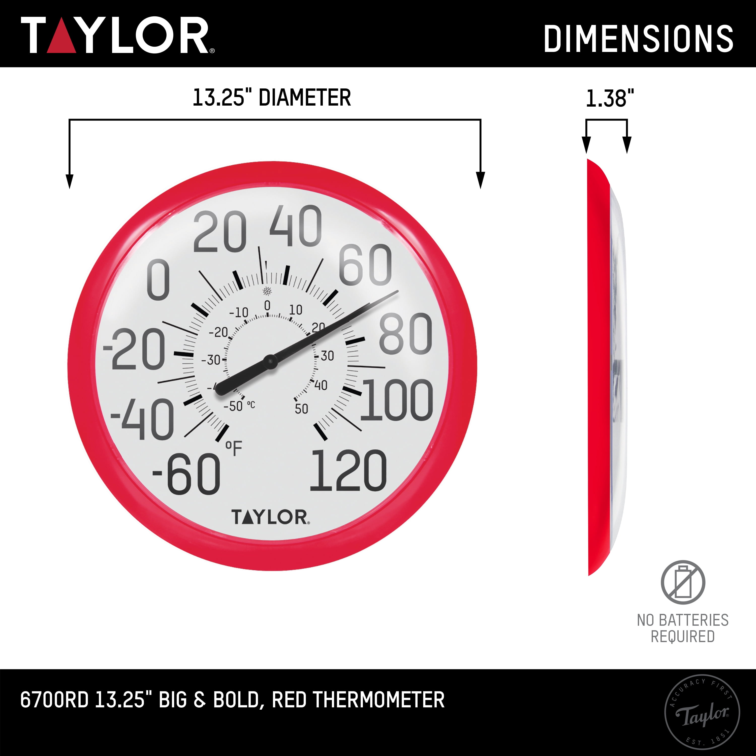 Taylor 13.25-inch Big and Bold Dial Thermometer in Red