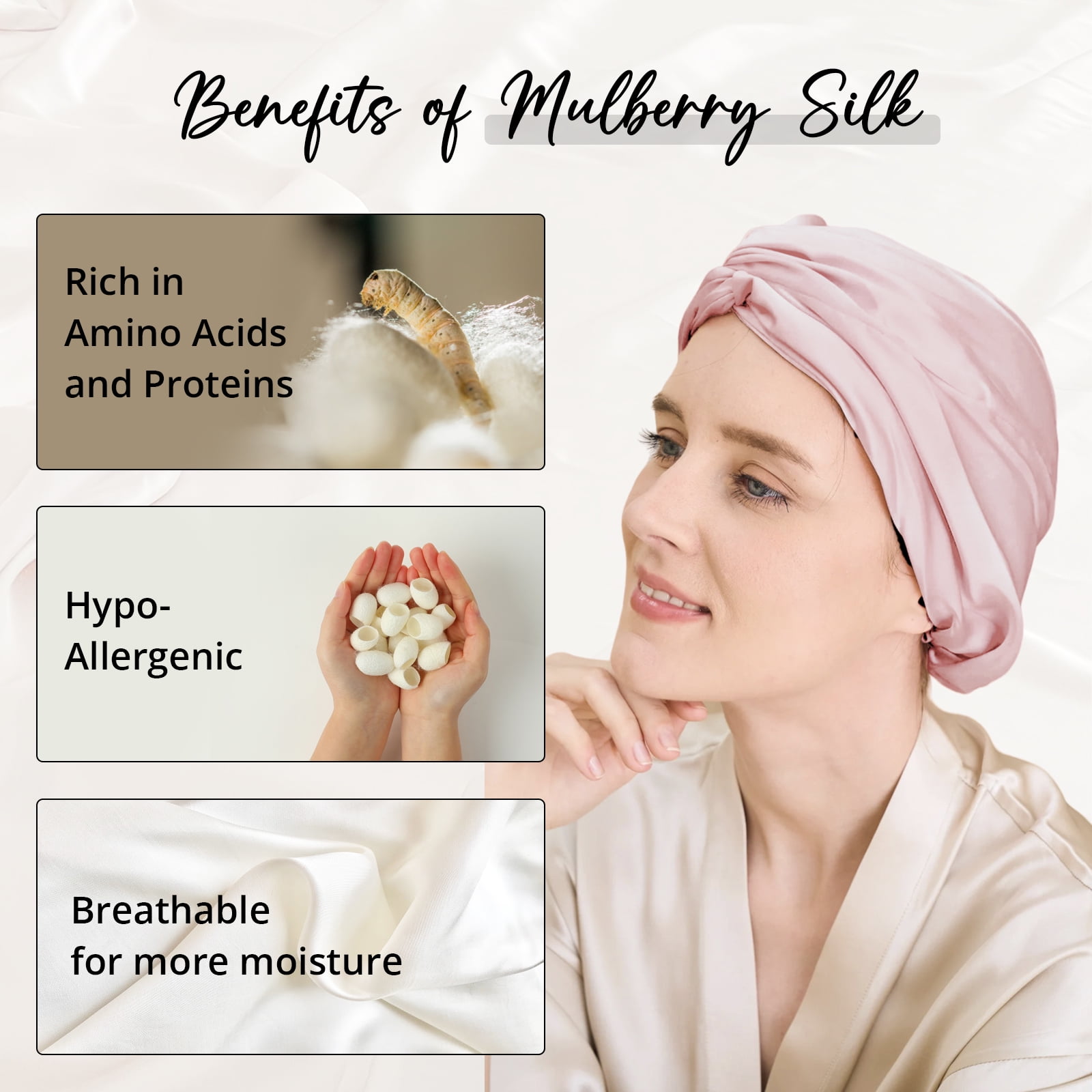 WIGI 100% Mulberry Silk Bonnet with Scrunchie Gift for Women, Silk Bonnet for Sleeping, Shower Cap Hair Bonnet, Silk Hair Wrap for Hair Care (100% Mulberry Silk (Bow design), Pink)