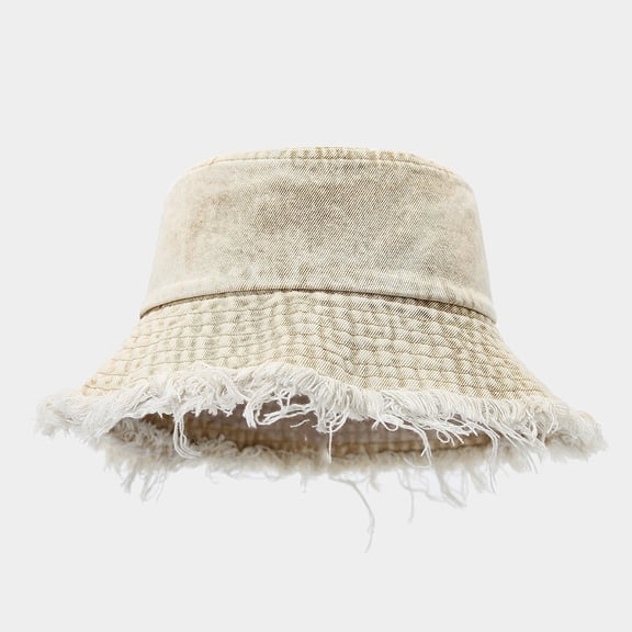 Distressed Denim Bucket Hat For Men And Women Unisex Washed Fisherman Hat Outdoor Travel Street Fashion Sun Hat Cozy Khaki - M