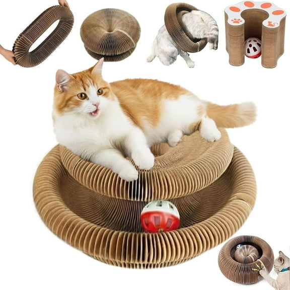 Twisty Paws 2026 New Cat Scratching Board - Extra-Thick Large Cardboard Toy with Bell Ball, Interactive Enrichment for Indoor Cats & Kittens (1pcs)