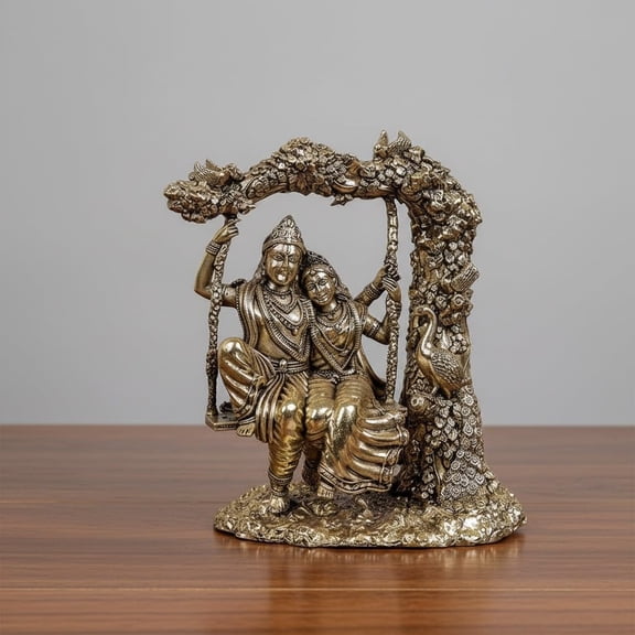 Brass Radha Krishna on Swing Under Tree Jhoola Murti Divine Love Idol