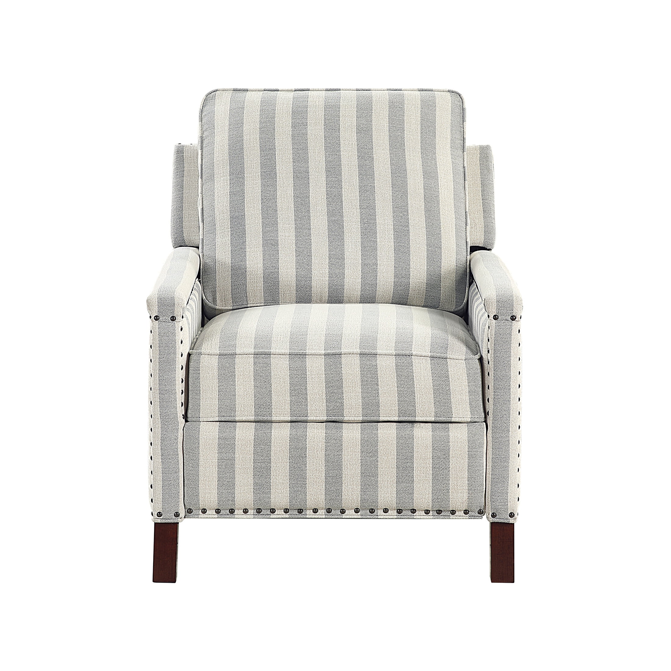 OakvillePark Solace Textured Fabric Push Back Reclining Chair, Beige With Grayish Blue Stripe Pattern