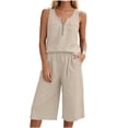 thumbnail image 5 of Mifsaly Summer 2 Piece Sets for Women Sleeveless Zip Up Tank Top and Wide Leg Capri Pants Casual Loose Fit Travel Vacation Matching Lounge Outfits Khaki,XL, 5 of 8