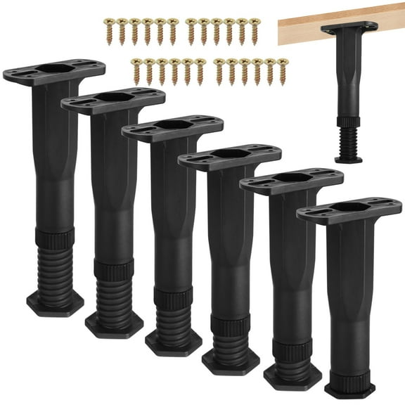 6 PCS Adjustable Bed Frame Legs, 6.5 to 10.6 Inches Support Leg for Bed Frame, Heavy Duty Plastic Under Bed Support, Bed Center Slat Legs, Furniture Support Legs with Screws for Sofas Cabinets