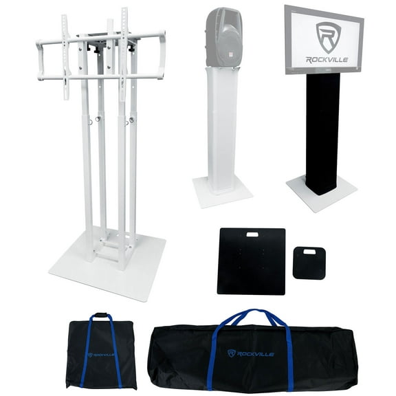 (1) Rockville RTP33-TV White/Black Totem DJ Speaker/Lighting Stand w/ TV Mount